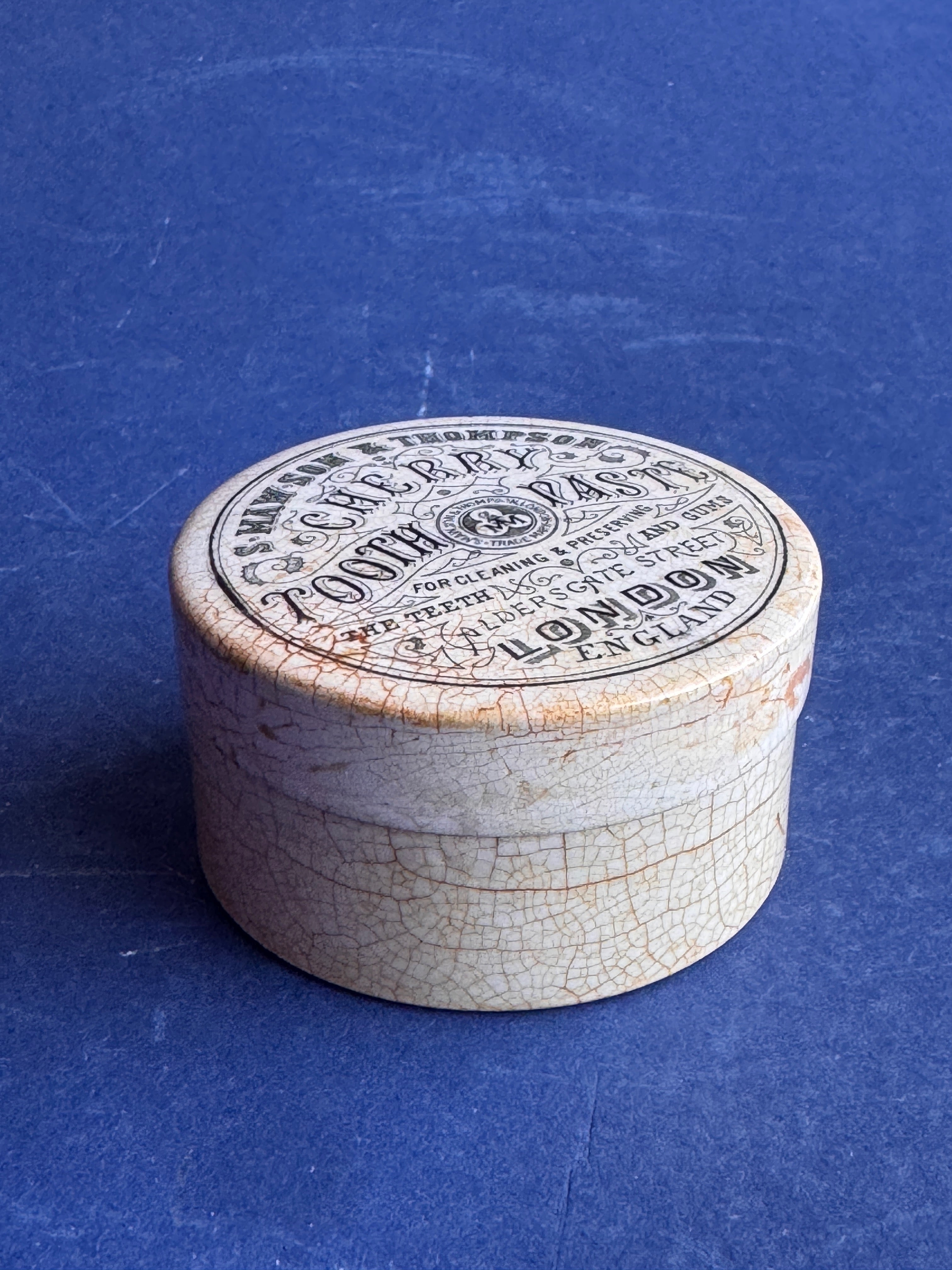 Antique Victorian Cherry Tooth Paste Ceramic Pot Lid & Base S Maw Son Thompson London