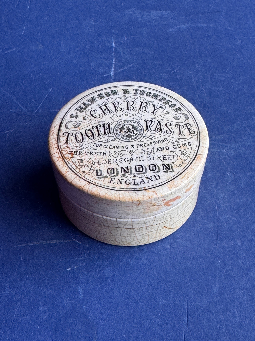 Antique Victorian Cherry Tooth Paste Ceramic Pot Lid & Base S Maw Son Thompson London