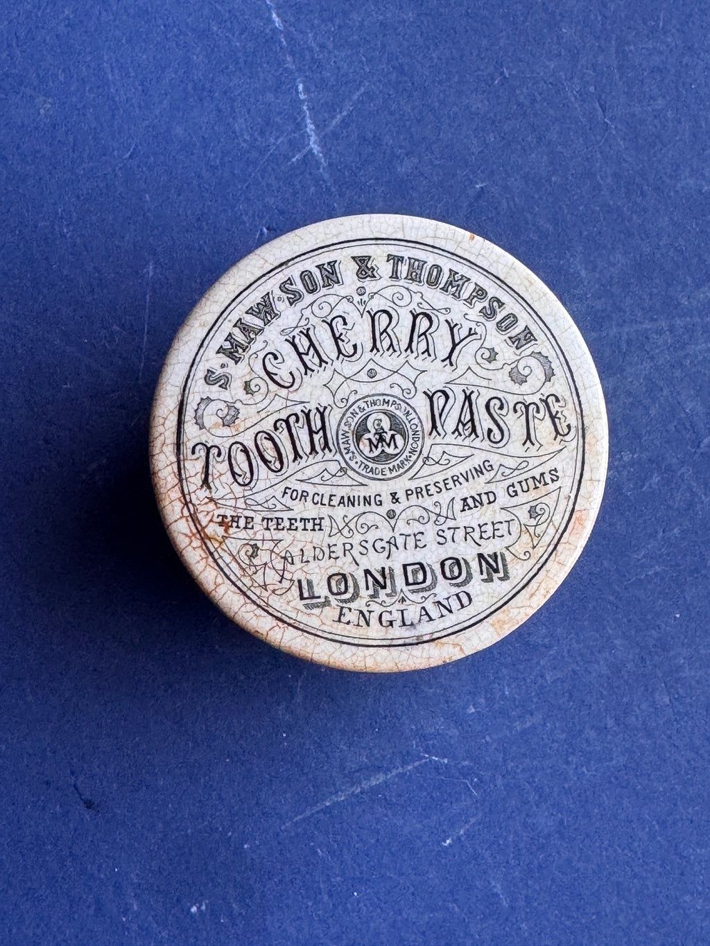 Antique Victorian Cherry Tooth Paste Ceramic Pot Lid & Base S Maw Son Thompson London