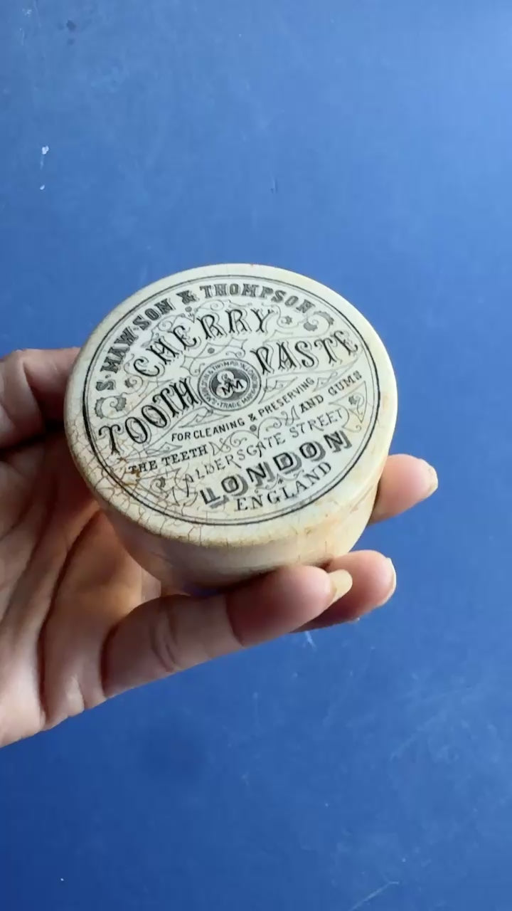Antique Victorian Cherry Tooth Paste Ceramic Pot Lid & Base S Maw Son Thompson London